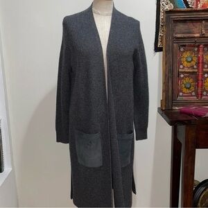 Polo Ralph Lauren grey long cardigan with suede leather pocket , S